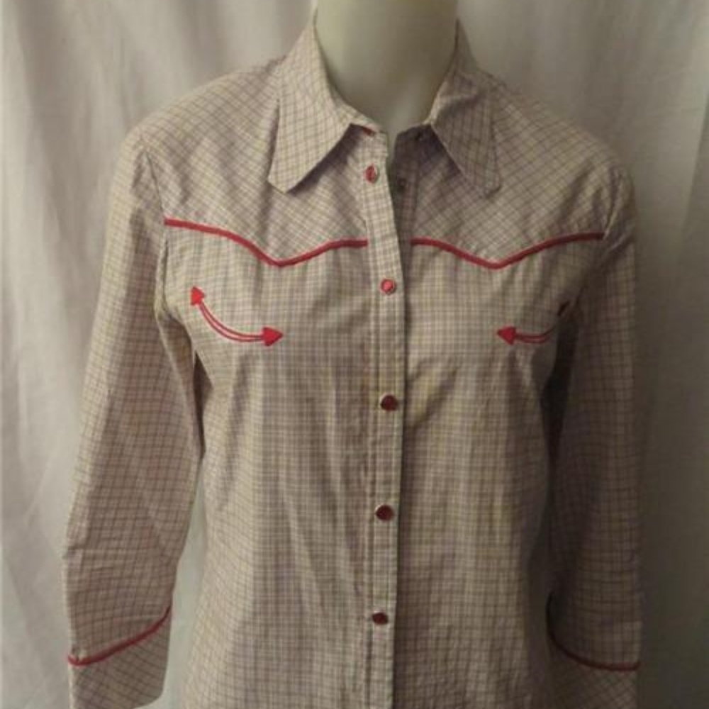 WILLIAM B. RED,GRAY,WHITE BUTTON DOWN SHIRT M